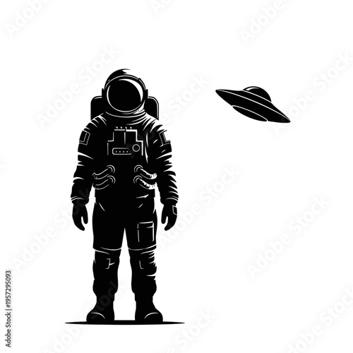 Silhouette of an Astronaut Standing Tall in Space.