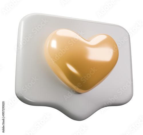 3D Golden Heart Social Media Notification