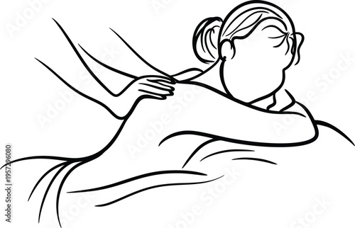 Massage therapy line art relaxation, wellness, and spa treatment, lying down, stress relief, alternative medicine, wellness center