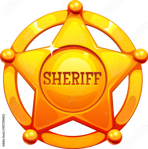 Fotografie Wild West golden sheriff star badge or western police officer shield, vector icon