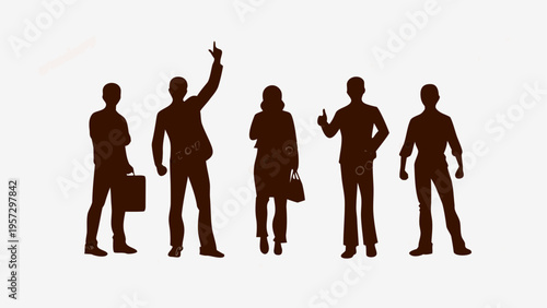A collection of professional business people standing together in a group silhouette formation
