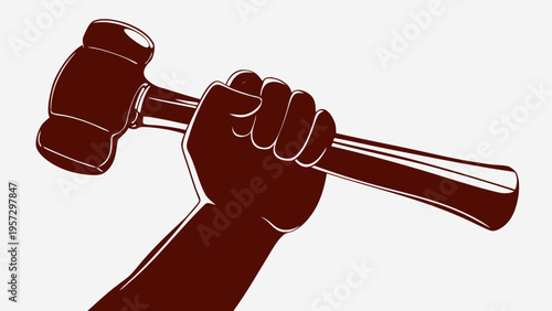 A firm hand holding a wooden judge gavel representing legal authority and the power of the justice