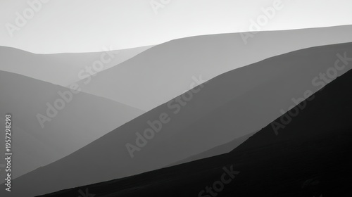 Abstract Black And White Mountain Ridges Creating Layers Of Graduated Tones nature landscape