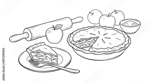 Homemade Apple Pie Baking Delights with Fresh Ingredients and Tools, Ready for a Sweet Dessert Celebration