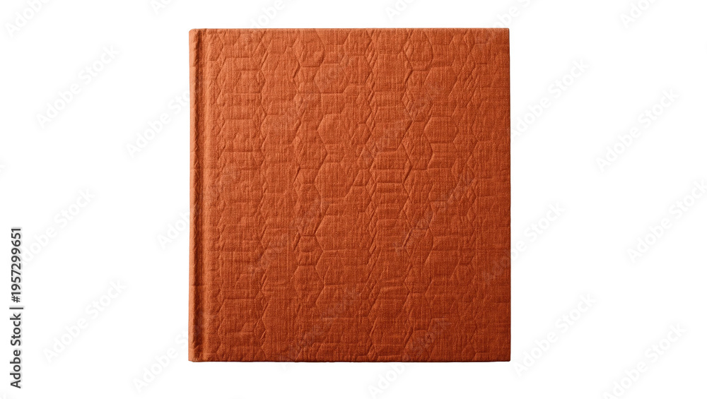 Fototapeta premium Elegant closed hardcover book with rich burnt orange fabric cover and geometric texture
