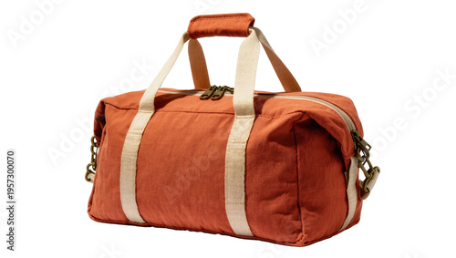Modern orange fabric duffel bag with sturdy handles, perfect for travel, gym, or everyday use