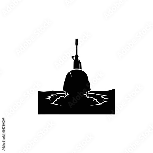 Silhouette of a Soldier with Rifle in Water.