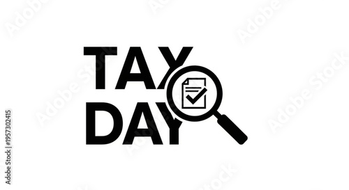 A minimalist vector graphic illustration of a magnifying glass examining a tax form on Tax Day