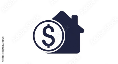 A minimalist vector graphic of a house with a dollar coin, symbolizing affordable housing or real estate investment.