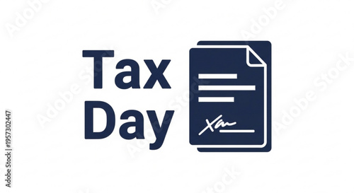 A minimalist vector graphic illustration of a tax day icon with a document and signature