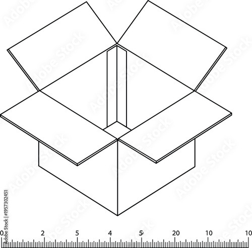 Open cardboard box packaging template with flaps outline shipping package container line art vector illustration isolated