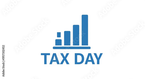 A blue vector graphic icon illustrating Tax Day with a bar chart and text