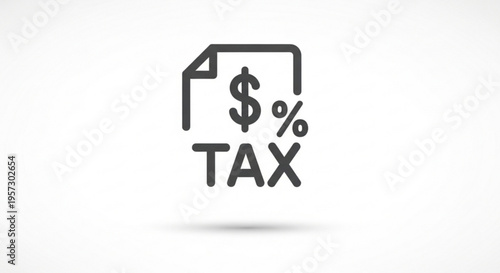 A minimalist vector graphic icon of a tax document with dollar sign and percentage symbol