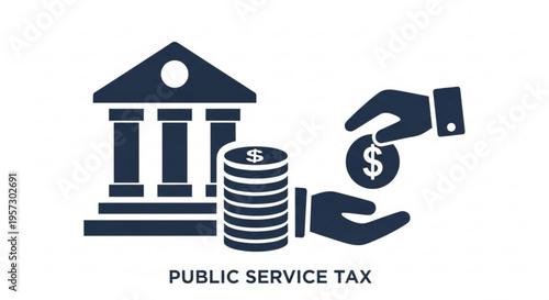 A vector graphic illustration of a hand giving money to a bank with a public service tax concept