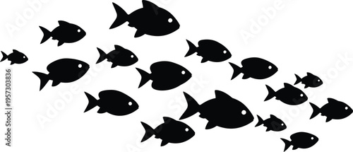 School of Fish Silhouette Swimming Ocean Marine Life Vector