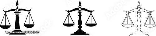 Three scales of justice icon set in black and white