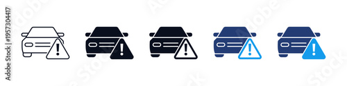 Car warning icon set. Vehicle exclamation mark, alert triangle symbols, auto hazard alert, caution sign, and car repair symbols in flat style. automotive issues, safety and dashboard alerts. web icons