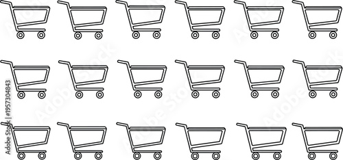 Seamless pattern of shopping carts outline icons on checkered background, grocery store concept, retail