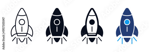 Rocket mission icon set. Spaceship launch with motion lines for startup, mission, growth and innovation . startup growth, fast delivery, and project boost signs. web vector icons