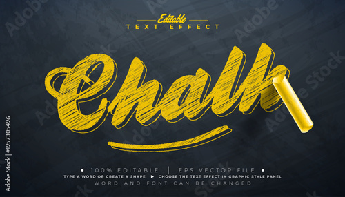Chalk Drawing Editable Illustrator Text Effect Design Vector Graphic Style with Customizable Hand Drawn Font on Black Chalkboard Background. Premium Typography Lettering Illustration Template