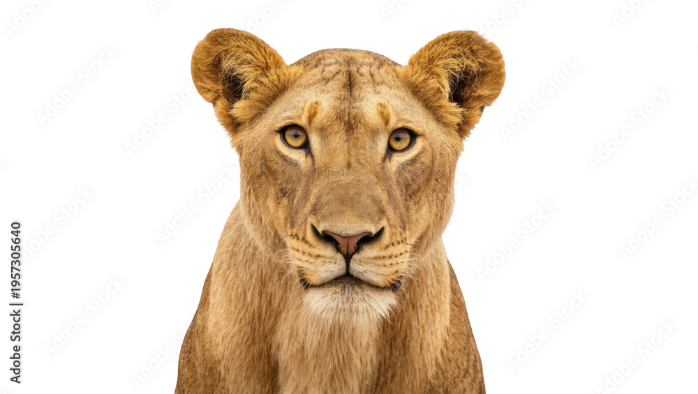 Obraz premium Portrait of a majestic adult lioness looking directly at the camera, powerful feline