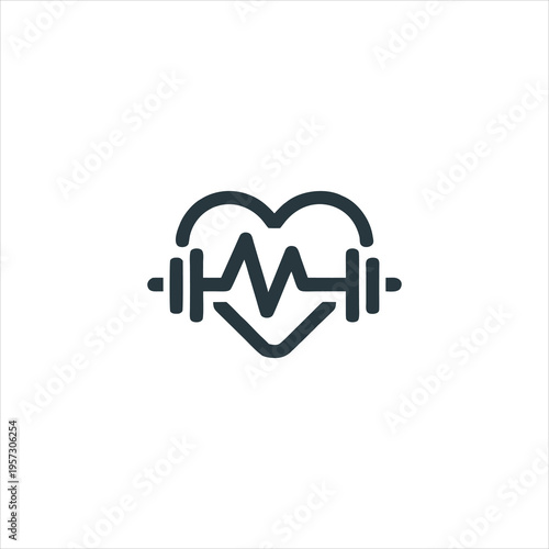 A heart rate symbol combined with a dumbbell in a simple black design