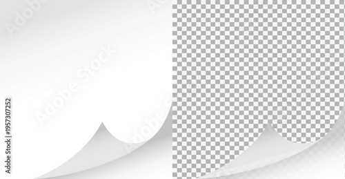 Set of paper page curl corner effects with transparent background