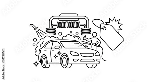 Car Wash Service in Modern Outline Style