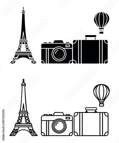 Print Vector set of landmarks of Paris. City Skyline vector
