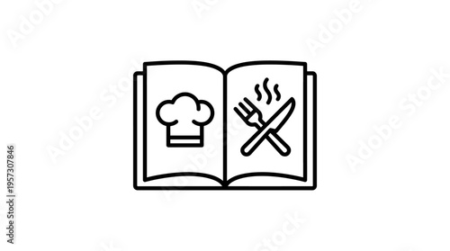 Open Cookbook Icon with Chef Hat and Cutlery