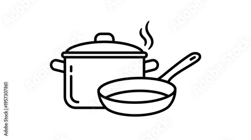 Kitchen Utensils Pot And Frying Pan Icon