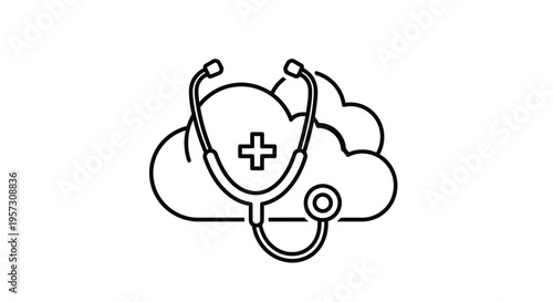 Cloud Healthcare Icon: Stethoscope and Medical Cross on Cloud