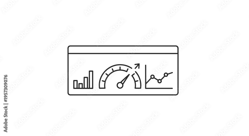 Fototapeta premium Dashboard with Speedometer, Bar Chart, and Line Graph - Business Analytics Concept