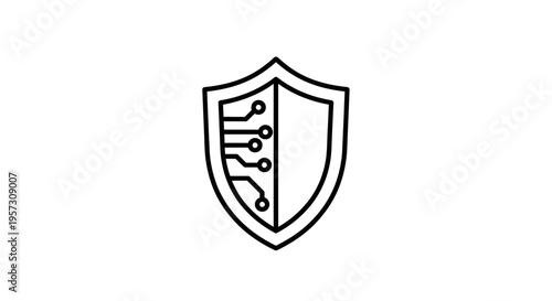 Cybersecurity Shield Icon with Circuit Board Pattern - Digital Security and Data Protection Concept