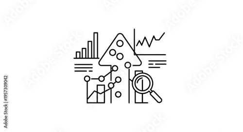 Data analysis concept with charts, graphs, and magnifying glass icon