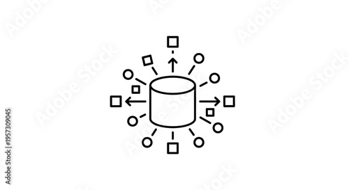 Database connection and data flow icon, network data transfer, information exchange