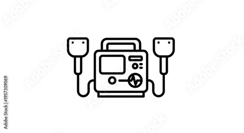 Defibrillator icon, medical emergency equipment, life saving device, cardiology symbol