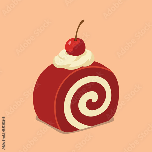 Roll cake with cherry and swiss roll