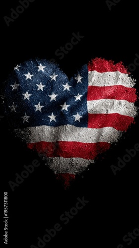 Textured Heart Shaped American Flag Against Black Background patriotic