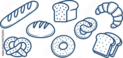 Bread And Pastry Set Naive Hand Drawn Vector Illustration Bakery Food Collection Minimal Sketch Line Art For Menu Design