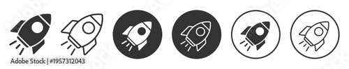 Collection of Rocket icon launching upward concept of Startup growth, success, space, technology, future, speed, exploration and science innovation vector illustration