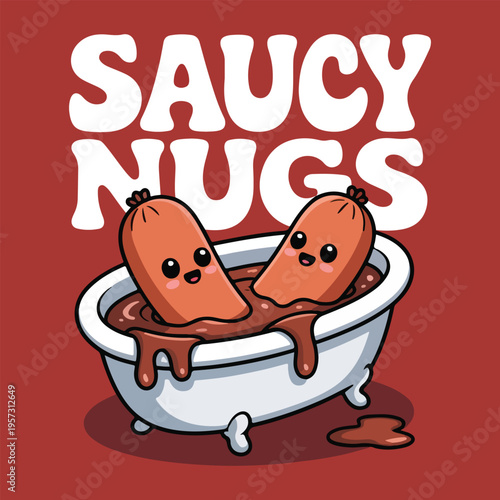 Saucy Nugs Funny Chicken Nugget Cute Cartoon Food T Shirt Design