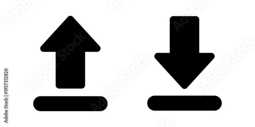 Upload download icon set. arrow up down symbols for file transfer, data exchange, cloud storage and UI interface