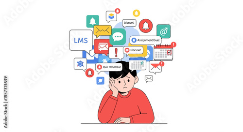 Overwhelmed by notifications and tasks, a person experiences stress and anxiety from digital overload and a busy schedule