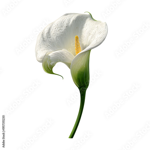 Calla lily flower blooming with details, black background, for elegant design 
