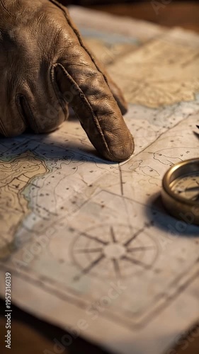 Vertical Video of Gloved Hand Tracing Route on Navigation Map