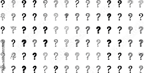 question hand drawn mark doodle icons collection with sketch scribble and decorative symbols, query help confusion vector illustration isolated on transparent background