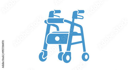 Blue Icon of a Walker with Wheels for Elderly Mobility Assistance
