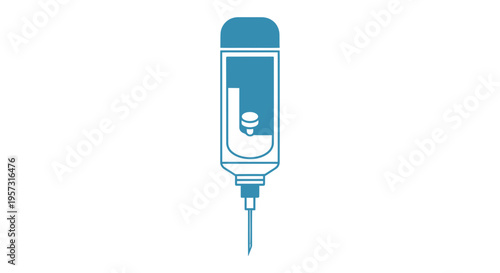 Blue Infusion Bag with Dropper and Needle Icon, Medical Healthcare Symbol