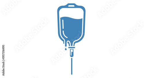 Blue IV Drip Bag Icon, Medical Infusion, Healthcare Symbol, Fluid Therapy, Medicine